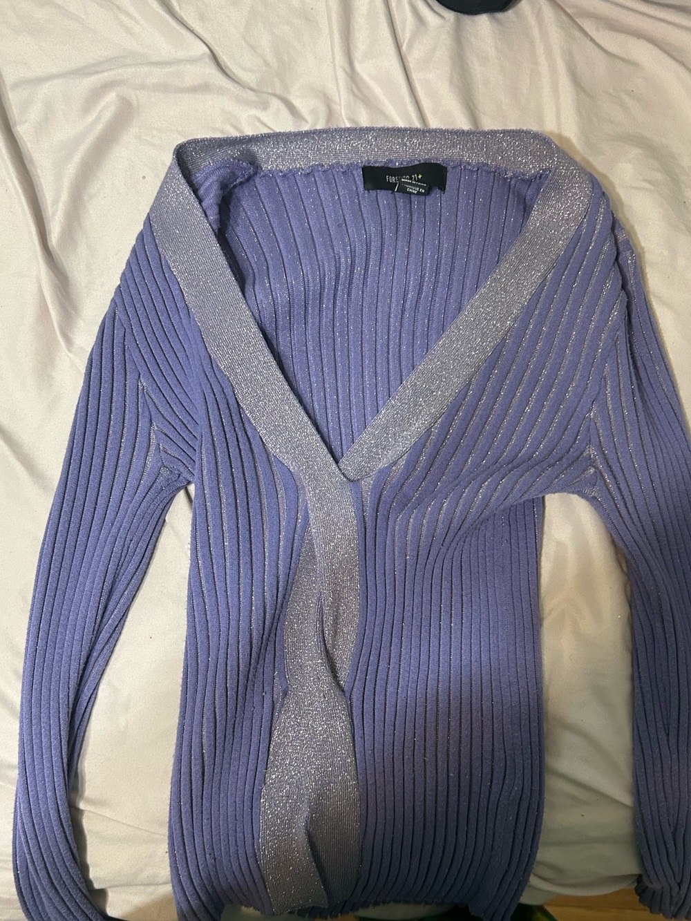 Forever 21 Lavender Ribbed Cardigan with Sparkle Trim